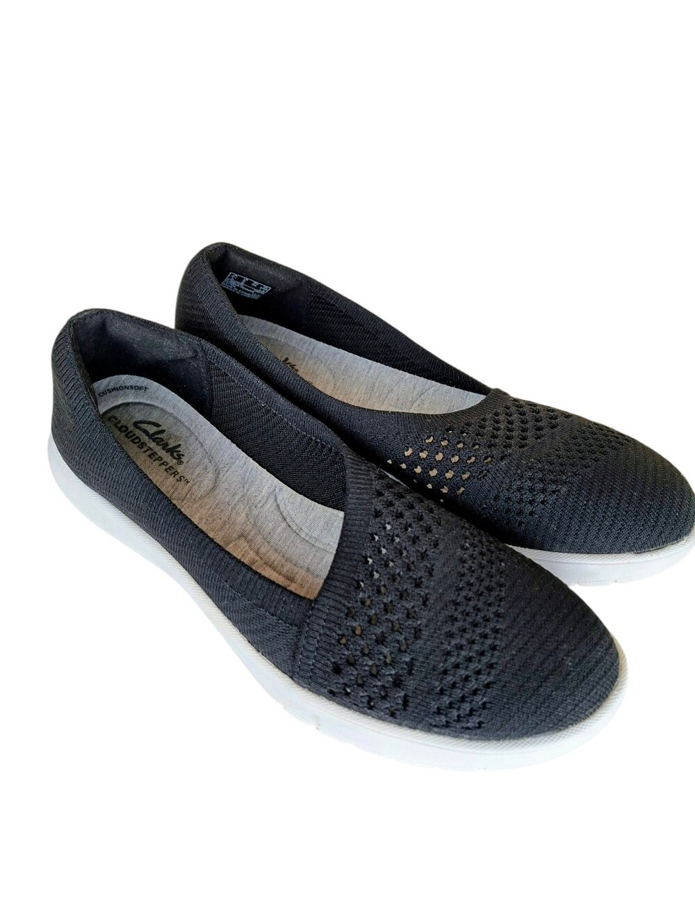 Clarks Cloudsteppers Washable Knit Slip-ons Womens Adella Moon Black Loafer Sz 8